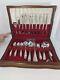 56 Pc National Silver Co. Rose And Leaf Silver Plate Flatware Set Wood Case Box