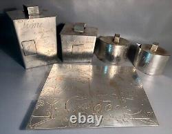 9 Piece Canister Set Silverplate withTray Abstract Modern Graffiti Neiman Marcus