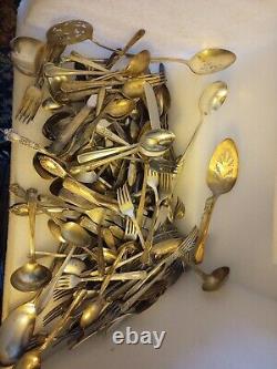 A Large Lot 14 # Silver plated Silverware 160 Pieces Use / Craft