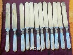 Antique Gorham Silver Plate Dinner Knives Set of Twelve, Sterling Band, 12Pieces
