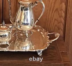 FB Rogers Silver Plate Co 4 Piece Coffee & Tea Set with Sugar & Large 25 Tray
