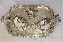 FB Rogers Silver Plate Co 4 Piece Coffee & Tea Set with Sugar & Large 25 Tray
