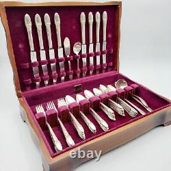 First Love Silverplate 60 pieces 1847 Rogers Flatware for 12 Free Wood Chest