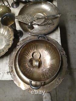 HUGE Lot SIlverplate Pieces Estate Find Free Shipping 43 Lbs