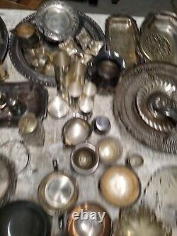 HUGE Lot SIlverplate Pieces Estate Find Free Shipping 43 Lbs