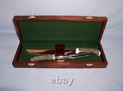Horn Handle, Silver Plate, 2 Piece Game Carving Set (Box is Extra)
