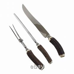 Horn Handle, Silver Plate, 3 Piece Carving Set