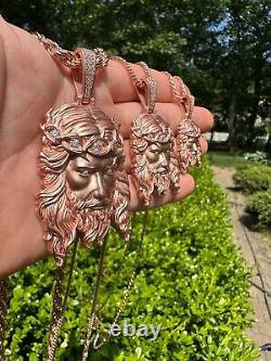 MOISSANITE Jesus Piece Iced Pendant Necklace Real 925 Silver 14k Rose Gold Plate