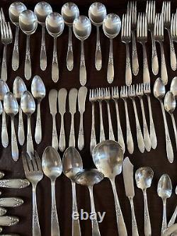 NATIONAL SILVER PLATE 1951 KING EDWARD Flatware 98 Pieces With Box