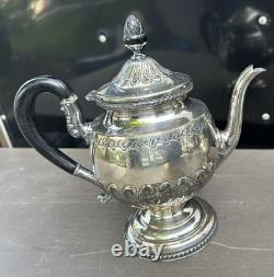 Ornate Antique Victorian Embossed Silver Plate 4 piece Coffee Tea Serving Set