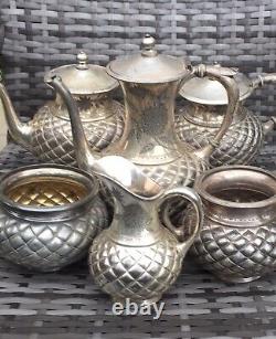 Rare Antique Meriden Quadruple Silver Plate 6 Piece Tea Coffee Set Pattern #1972