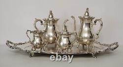 Royal Rose by Wallace? Silverplated Tea/ Coffee Set? 4 Pieces + Footed Tray