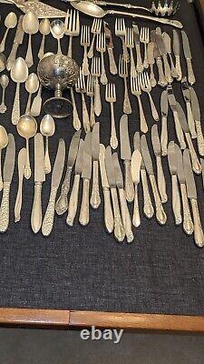 Vintage Lot 125 pieces mixed Silverplate Flatware 15 pounds Rogers and Others