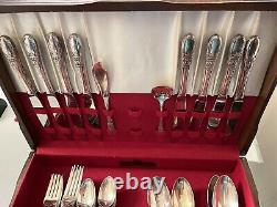 Vintage Wallace Silverplated Silverware Set & Chest Floral Pattens 53 Pieces