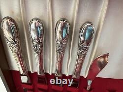 Vintage Wallace Silverplated Silverware Set & Chest Floral Pattens 53 Pieces