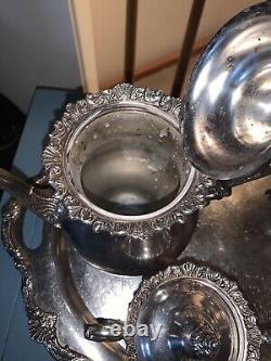 Waverley by Wallace Silver Plate Coffee & Tea Set & a Huge Serving Tray -5piece