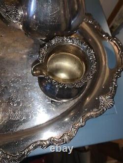 Waverley by Wallace Silver Plate Coffee & Tea Set & a Huge Serving Tray -5piece