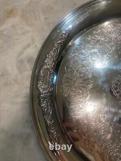 Bol à punch en métal argenté vintage avec monogramme et ensemble de plateau et de tasse - 10 pièces