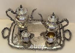 Ensemble de thé et café en argent plaqué Vintage 1847 Rogers Bros de 4 pièces avec plateau Oneida