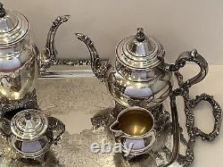 Ensemble de thé et café en argent plaqué Vintage 1847 Rogers Bros de 4 pièces avec plateau Oneida