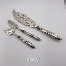 Pièces de service en argent plaqué français antique, design gravé fourchette couteau couteau à poisson