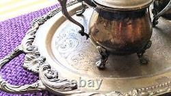 Service à thé vintage en argent plaqué Sheridan avec pieds en forme de dauphin, 4 pièces