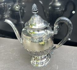 Service de thé et café en argent plaqué victorien antique orné en relief, composé de 4 pièces